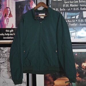 vintage 80s 90s forest hunter green LL bean bomber plaid lined zip up jacket